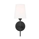(6) Baker 5.5 in. W x 14.25 in. H 1-Light Midnight Black Wall Sconce with White Linen Fabric Shade