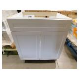 Hampton Bay Designer Series Melvern Assembled 30x34.5x23.75 in. Sink Base Kitchen Cabinet in White