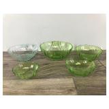 Lot of 5 Vintage Green Glass Bowls Lot of 5 Vintage Green Glass Bowls