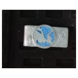 Sterling silver - turquoise money clip and a Burlington Northern railroad belt buckle Sterling silver - turquoise money clip and a Burlington Northern railroad belt buckle