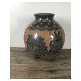 Nicaragua Art Pottery Vase Sgraffito Etching Tribal Theme Handmade Nicaragua Art Pottery Vase Sgraffito Etching Tribal Theme Handmade