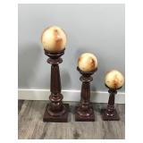 3 - Wood Candle Holders with Ball Shaped Candles on Top 3 - Wood Candle Holders with Ball Shaped Candles on Top