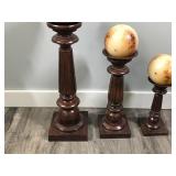3 - Wood Candle Holders with Ball Shaped Candles on Top 3 - Wood Candle Holders with Ball Shaped Candles on Top
