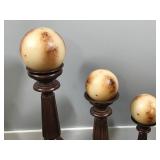 3 - Wood Candle Holders with Ball Shaped Candles on Top 3 - Wood Candle Holders with Ball Shaped Candles on Top