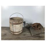 Vintage Coffee Grinder and Small Wooden Barrel Vintage Coffee Grinder and Small Wooden Barrel