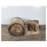 Vintage Coffee Grinder and Small Wooden Barrel Vintage Coffee Grinder and Small Wooden Barrel