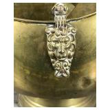 Vintage Large Brass Scuttle Coal Bucket With Delft Porcelain Handles Lion Heads Vintage Large Brass Scuttle Coal Bucket With Delft Porcelain Handles Lion Heads