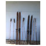 Lot of 3 Vintage Ski Poles and 2 Wooden Ski’s Lot of 3 Vintage Ski Poles and 2 Wooden Ski’s