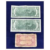 2 - 2 Dollar Bills & 1 Series 641 One Dollar United States Military Payment Certificate - See description for more info 2 - 2 Dollar Bills & 1 Series 641 One Dollar United States Military Payment Certificate - See description for more info