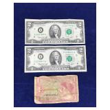 2 - 2 Dollar Bills & 1 Series 641 One Dollar United States Military Payment Certificate - See description for more info 2 - 2 Dollar Bills & 1 Series 641 One Dollar United States Military Payment Certificate - See description for more info