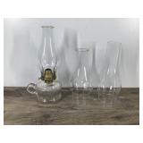 Antique Oil Lamp Ribbed Glass Finger Lamp with 2 Extra Globes - SCOVILL MFG Co. Antique Oil Lamp Ribbed Glass Finger Lamp with 2 Extra Globes - SCOVILL MFG Co.