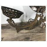 2 - Antique Cast Iron Oil Lamp Holder Wall Bracket & Reflector 2 - Antique Cast Iron Oil Lamp Holder Wall Bracket & Reflector