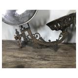 2 - Antique Cast Iron Oil Lamp Holder Wall Bracket & Reflector 2 - Antique Cast Iron Oil Lamp Holder Wall Bracket & Reflector