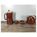 Vintage Hull Brown Drip Glaze Pottery Dishware - Coffee Pitcher - Bowl - Salt Shaker - Pitcher Vintage Hull Brown Drip Glaze Pottery Dishware - Coffee Pitcher - Bowl - Salt Shaker - Pitcher