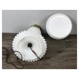 Vintage Milk Glass Hobnail Lamp and a Flat Bottom Hobnail Bowl Vintage Milk Glass Hobnail Lamp and a Flat Bottom Hobnail Bowl