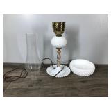 Vintage Milk Glass Hobnail Lamp and a Flat Bottom Hobnail Bowl Vintage Milk Glass Hobnail Lamp and a Flat Bottom Hobnail Bowl