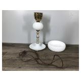Vintage Milk Glass Hobnail Lamp and a Flat Bottom Hobnail Bowl Vintage Milk Glass Hobnail Lamp and a Flat Bottom Hobnail Bowl