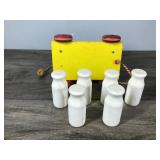 vintage playskool Dairy Wagon- vintage wood pull toy- 6 milk bottles- 1950/1960 vintage playskool Dairy Wagon- vintage wood pull toy- 6 milk bottles- 1950/1960