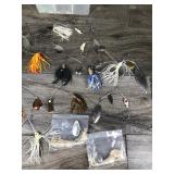 Lot of 14 Spinner Fishing Lures and Plastic Plano Tackle Box Lot of 14 Spinner Fishing Lures and Plastic Plano Tackle Box