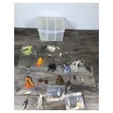 Lot of 14 Spinner Fishing Lures and Plastic Plano Tackle Box Lot of 14 Spinner Fishing Lures and Plastic Plano Tackle Box
