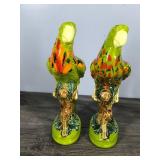 Pair of Vintage Green Colorful Parrot Figurines Pair of Vintage Green Colorful Parrot Figurines