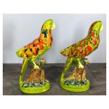 Pair of Vintage Green Colorful Parrot Figurines Pair of Vintage Green Colorful Parrot Figurines
