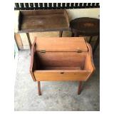 3 - Pieces of Solid Wood Vintage Furniture - Sewing box for Storage and 2 Side Tables 3 - Pieces of Solid Wood Vintage Furniture - Sewing box for Storage and 2 Side Tables