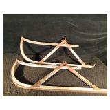 Pair of antique horse drawn sleigh sled carriage wood runner skis Pair of antique horse drawn sleigh sled carriage wood runner skis