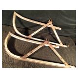 Pair of antique horse drawn sleigh sled carriage wood runner skis Pair of antique horse drawn sleigh sled carriage wood runner skis