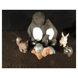 Cement penguin and resin rabbit, racoon, & squirrel and ceramic gnome Cement penguin and resin rabbit, racoon, & squirrel and ceramic gnome