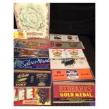 Metal lettuce sign and a lot of vintage labels Metal lettuce sign and a lot of vintage labels