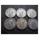 6-Standing LIberty Quarters All Different Dates