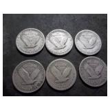 6-Standing LIberty Quarters All Different Dates