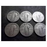 6-Standing LIberty Quarters All Different Dates