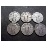 6-Standing LIberty Quarters All Different Dates