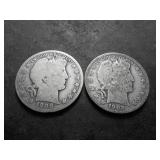 2-Barber Silver Half Dollars