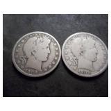 2-Barber Silver Half Dollars