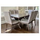 Dining Table with 8 Upholstered Chairs and Metal Base