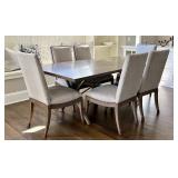 Dining Table with 8 Upholstered Chairs and Metal Base