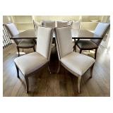Dining Table with 8 Upholstered Chairs and Metal Base