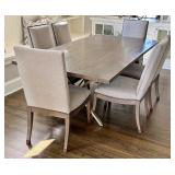 Dining Table with 8 Upholstered Chairs and Metal Base