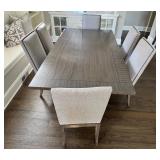 Dining Table with 8 Upholstered Chairs and Metal Base