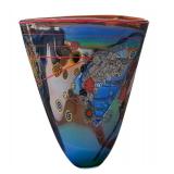 Contemporary Art Glass Vase with Abstract Multicolor Design