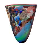 Contemporary Art Glass Vase with Abstract Multicolor Design