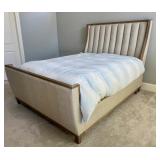 Upholstered Queen Bed Frame with Tall Channel Tufted Headboard