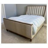 Upholstered Queen Bed Frame with Tall Channel Tufted Headboard