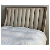 Upholstered Queen Bed Frame with Tall Channel Tufted Headboard