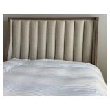 Upholstered Queen Bed Frame with Tall Channel Tufted Headboard