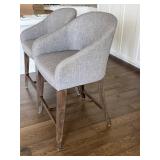 Set of 4 Modern Upholstered Counter Stools with Wooden Legs