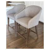 Set of 4 Modern Upholstered Counter Stools with Wooden Legs